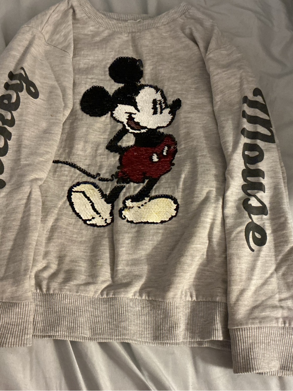 Crewneck Sequin Mickey Mouse Sweater - Light Gray